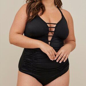 NEW Torrid Black Wireless Shine Plunge One Piece Swimsuit- Size 6 6x 6xl 30W